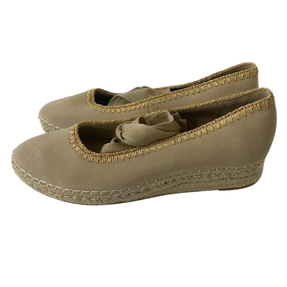 Dolce Vita Morgan Tan Suede‎ Espadrille Flats Ribbon Ankle Tie Shoes Womens 9.5